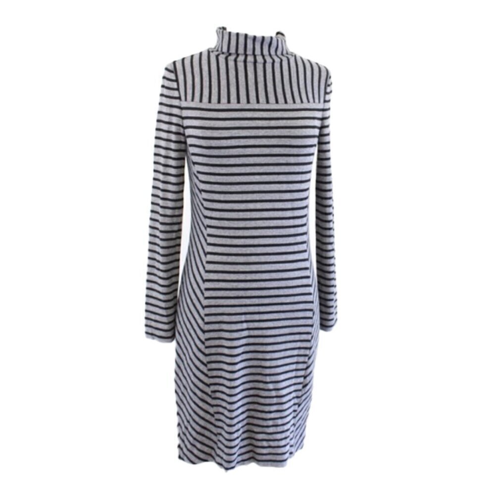 🔥 TORY BURCH Gray Black Stripe Sheath Turtleneck Long Sleeve Dress Size S